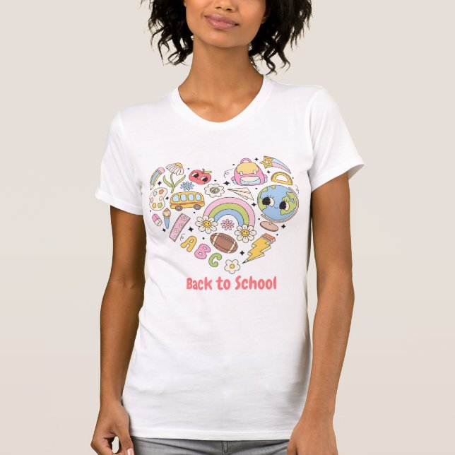 Zurück zur Schule Groovy Farbiges Herz T-Shirt (Vorderseite)