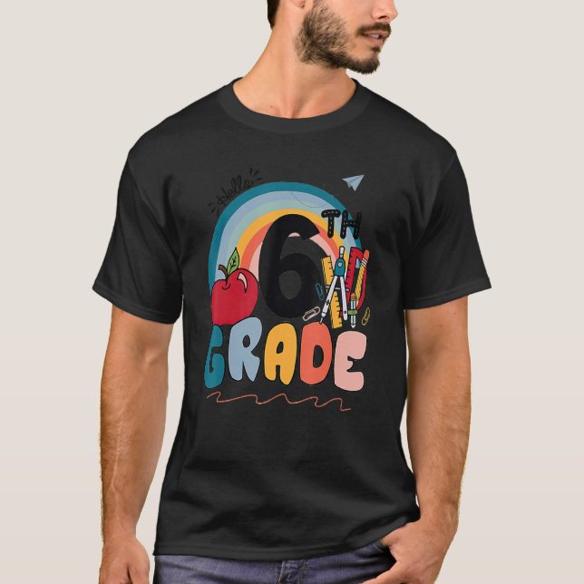 Zurück zur Schule Hallo 6. Klasse Rainbowprint Zwe T-Shirt (Vorderseite)