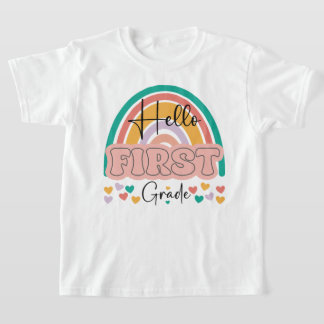 Zurück zur Schule Hallo Erster Lehrer Regenbogen T-Shirt