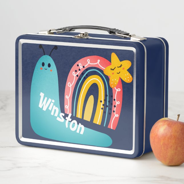 Zurück zur Schule | Happy Rainbow Sunny Snail Metall Brotdose (Beispiel)