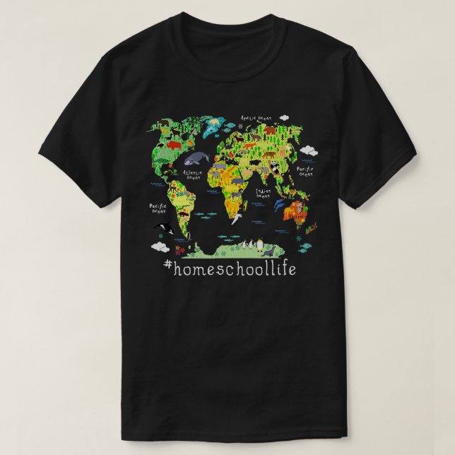 Zurück zur Schule Homeschool Weltkarte Geografie T-Shirt (Design vorne)