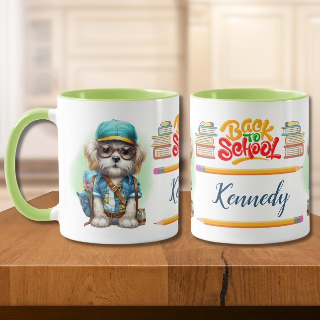 Zurück zur Schule Hunde tragen Rucksack Personalis Tasse (Von Creator hochgeladen)