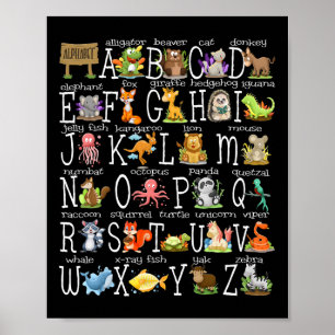 Zurück zur Schule Kinder Niedliche Tiere A-z Alpha Poster