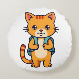 Zurück zur Schule Kitty - nein10 Rundes Kissen