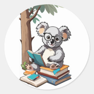 Zurück zur Schule Koala - Studierender Cartoon-Cha Runder Aufkleber