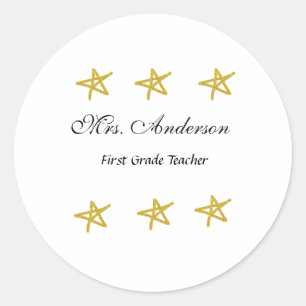 Zurück zur Schule Lehrer Name goldene Sterne Würdi Runder Aufkleber