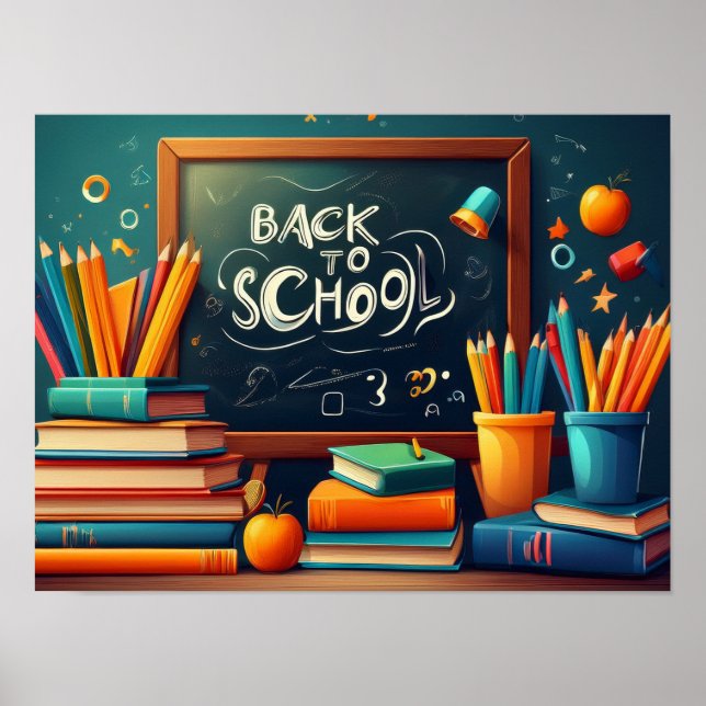Zurück zur Schule Lehrer Willkommen Tafel Bücher  Poster (Vorne)