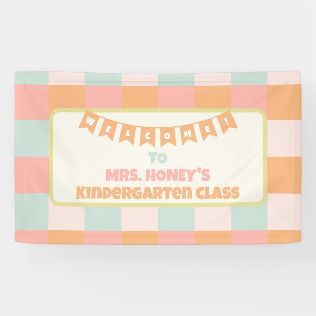 Zurück zur Schule Lehrerin Groovy Retro Banner (Horizontal)