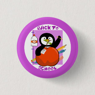 Zurück zur Schule Lila Pinguin Button