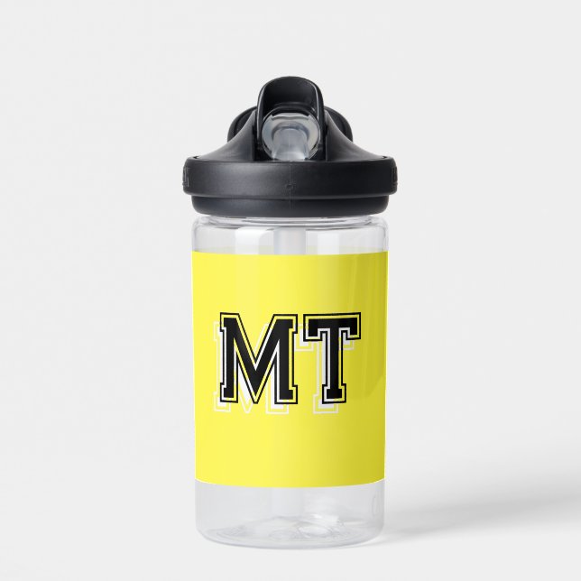 Zurück zur Schule monogrammiertes Initial Gelb Trinkflasche (Vorne)