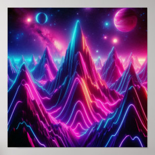 Zurück zur Schule Neon Cosmic Mountain View Poster