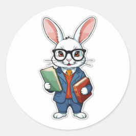 Zurück zur Schule: Nerdy Bunny Teacher Runder Aufkleber