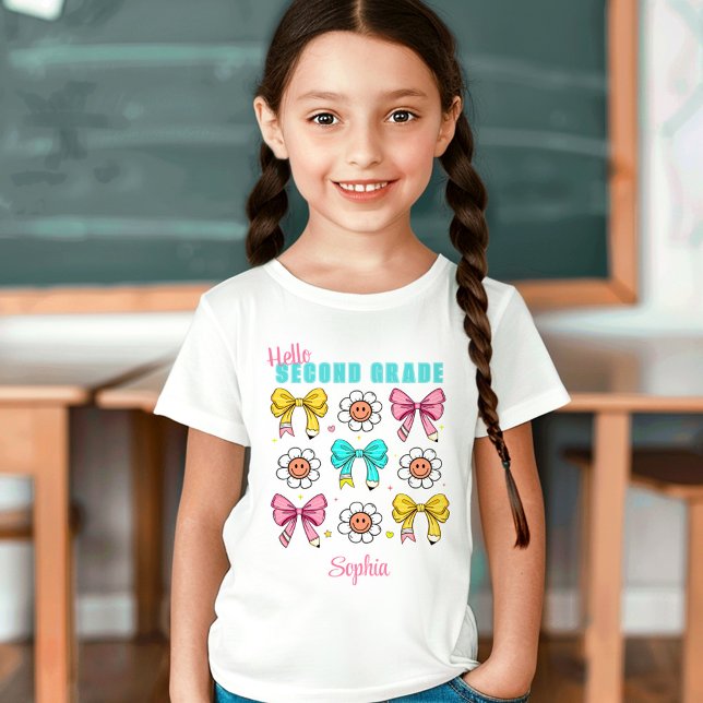 Zurück zur Schule Niedlich Bow Pencil Coquette Ret T-Shirt (Back To School Cute Bow Pencil Coquette Retro Name T-Shirt)