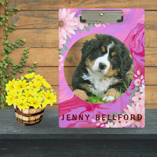 Zurück zur Schule Niedlicher Hund Rosa Blumenfarbe Klemmbrett