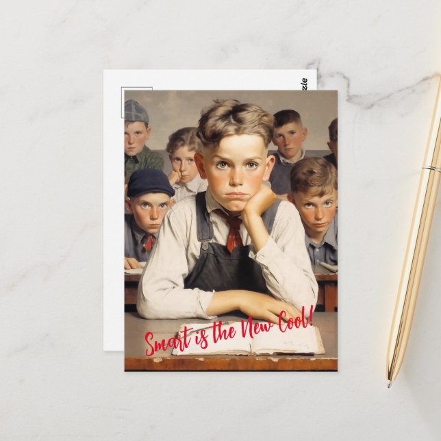 Zurück zur Schule Norman Rockwell Zeichnungen Stil Postkarte (Vorderseite/Rückseite Beispiel)