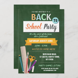 Zurück zur Schule Party Green Chalkboard Spaß einl Einladung