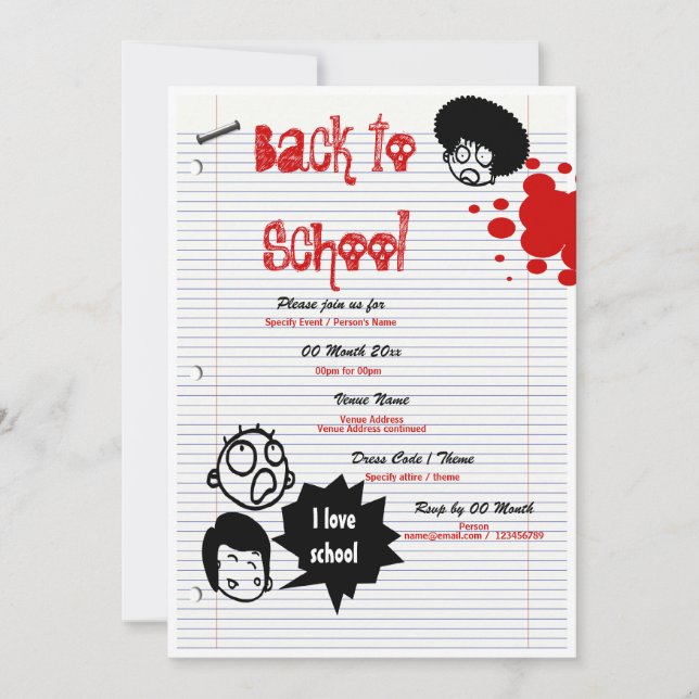 "Zurück zur Schule" Party "School Wiedersehen" Einladung (Vorderseite)