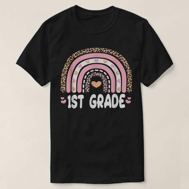 Zurück zur Schule Rainbow Leopard Pink Hear T-Shirt (Design vorne)