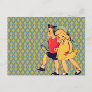 zurück zur Schule Retro-Muster Kitsch Vintage-Kind Postkarte