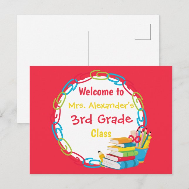 Zurück zur Schule Rot Postkarte (Vorne/Hinten)