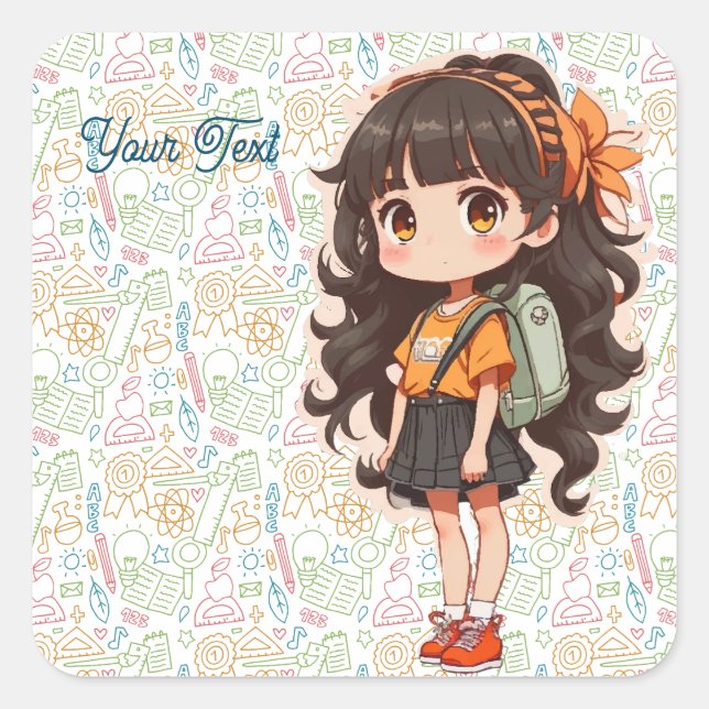 Zurück zur Schule. Schülerin Quadratischer Aufkleber (Vorderseite)