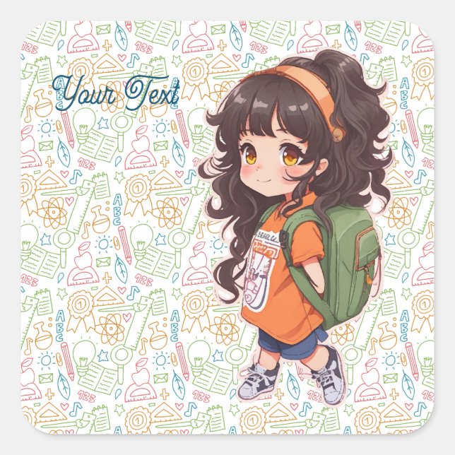 Zurück zur Schule. Schülerin Quadratischer Aufkleber (Vorderseite)