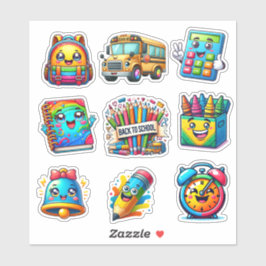 Zurück zur Schule Set von 9 bunten Elementen Aufkleber
