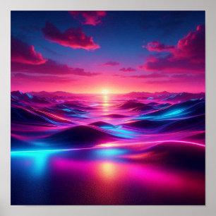 Zurück zur Schule Surrealer Neon-Horizon-Lichter Poster