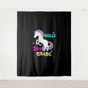 Zurück zur Schule Unicorn Hallo Kind ersten Tag ih Wandteppich