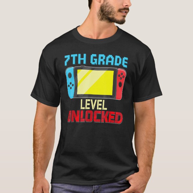 Zurück zur Schule Video Gamer 7. Stufe Unlocke T-Shirt (Vorderseite)
