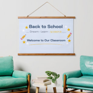 Zurück zur Schule Wandteppich Klassenzimmer Wand Mit Holzrahmen