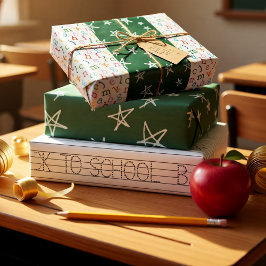 Zurück zur Schulfarbe, grün und b&w Geschenkpapier Set