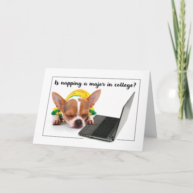 Zurück zur Uni Funny Napping Hund auf Laptop Karte (Vorderseite)