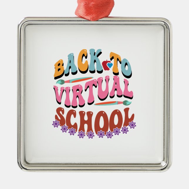 Zurück zur virtuellen Schule Ornament Aus Metall (Vorne)