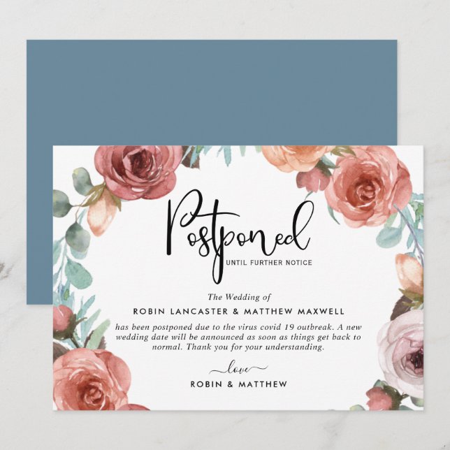 Zurückgestellte Ereignisankündigung Dusty Blue Pea Einladung (Vorne/Hinten)