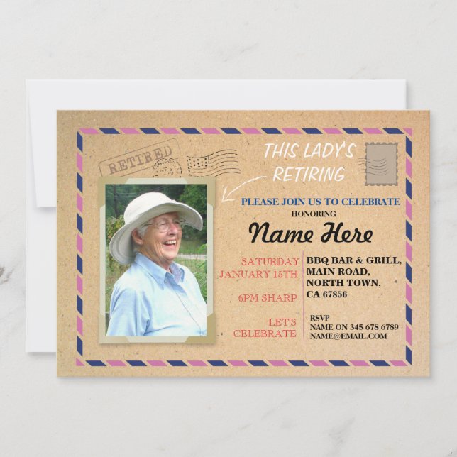 Zurückgezogene die Ruhestands-Foto-Postpostkarte Einladung (Vorderseite)