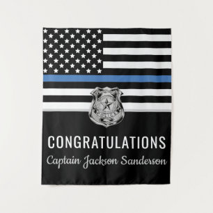 Zurückweisung der Flagge der Polizei Blauer Linie Wandteppich