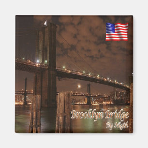 zUS113 BROOKLYN BRIDGE by Night, NYC, Kühlschrank Magnet