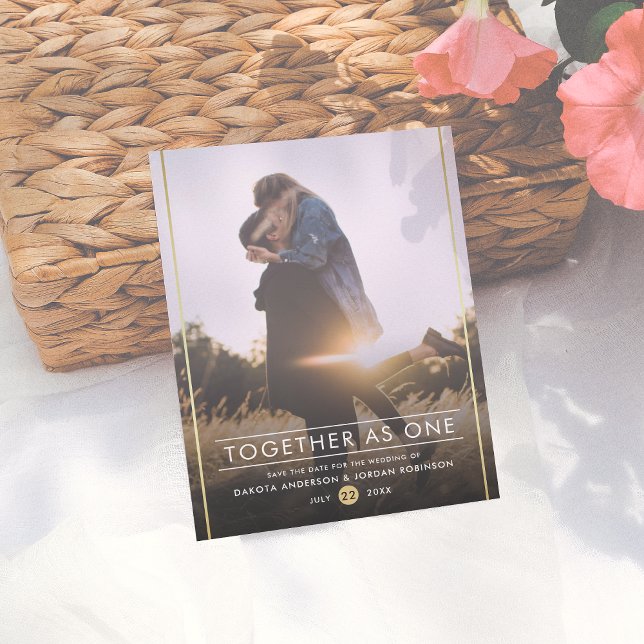 Zusammen als eins | Moderne Typografie und Gold -  Ankündigungspostkarte (Von Creator hochgeladen)