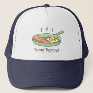 Zusammen brutzelnd, Spiegelei und Bacon-Wortspiel Truckerkappe