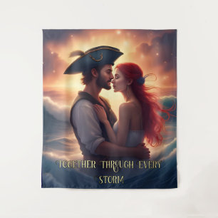 Zusammen durch jeden Sturm Romantische Piraterie Wandteppich