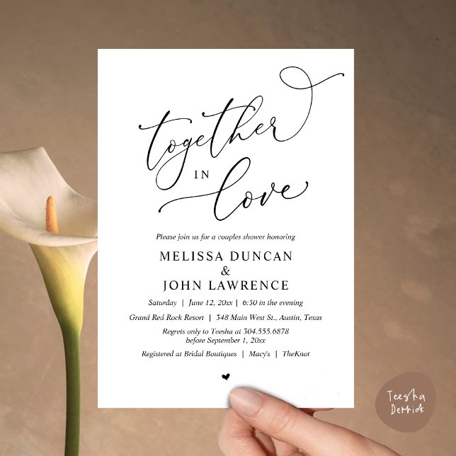 Zusammen in der Liebe, Romantic Couples Dusche Par Einladung (Together in Love, Romantic Couples Shower Party Invitation Card PDF modern minimalist Black White)