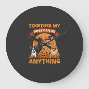 Zusammen können Hunde alles Halloween-Kürbis Mond Große Wanduhr