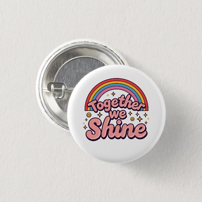 Zusammen leuchten wir – Regenbogen-Retro-Pride-Zit Button (Vorne & Hinten)