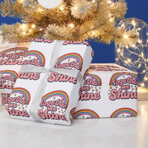 Zusammen leuchten wir – Regenbogen-Retro-Pride-Zit Geschenkpapier