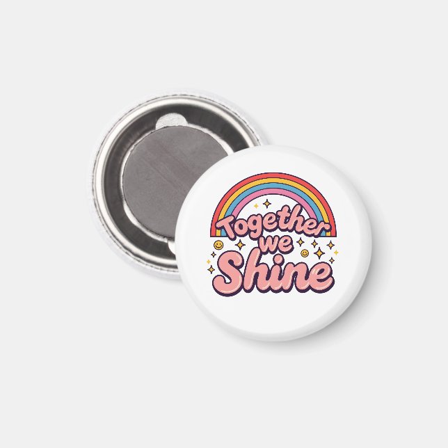 Zusammen leuchten wir – Regenbogen-Retro-Pride-Zit Magnet (Vorderseite/Rückseite)