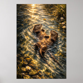 Zusammen Treiben | Flussotter Kunst | Poster