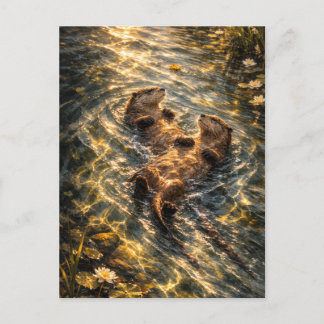 Zusammen Treiben | Flussotter Kunst | Postkarte