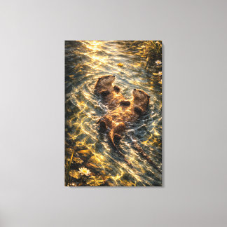 Zusammen Treiben | Otter Kunst | Stretched Leinwan Leinwanddruck