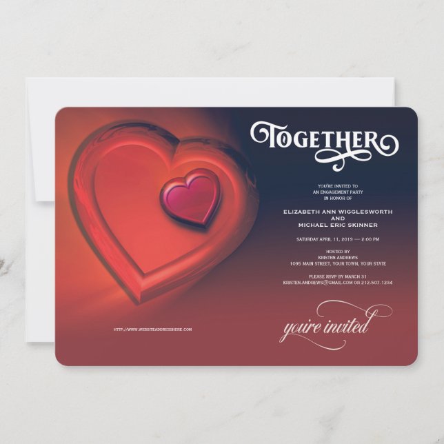 Zusammen, Zwei Herzen, Rote Verlobung Ankündigung (Vorderseite)